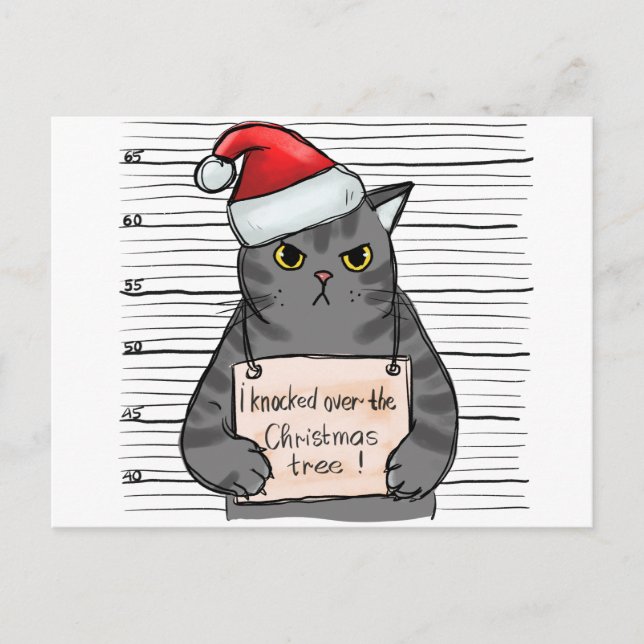 Funny Cat I Knocked Over Christmas Tree Holiday Postcard (Front)