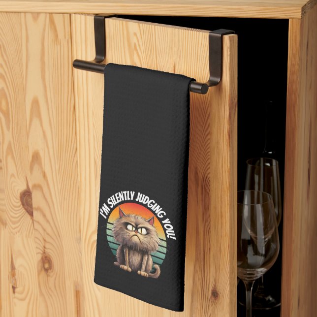 Funny Cat I’m Silently Judging You Hand Tea Towel (Thirds Fold)