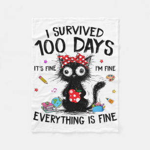 Funny Cat I Survived 100 Days Of School Shirts Tea Fleece Blanket