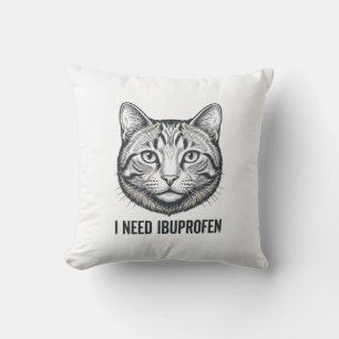 Funny Cat Ibuprofen Vintage Engraving Design_1 Cushion