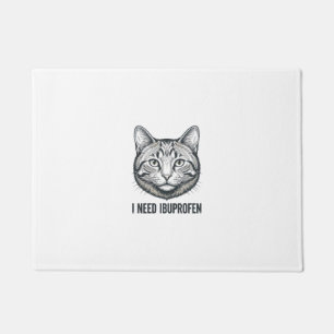 Funny Cat Ibuprofen Vintage Engraving Design_1 Doormat