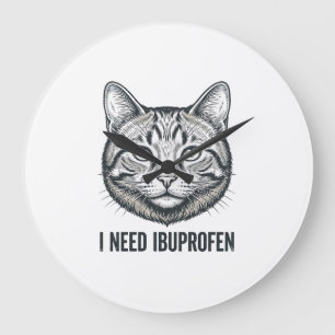 Funny Cat Ibuprofen Vintage Engraving Design_1 Large Clock