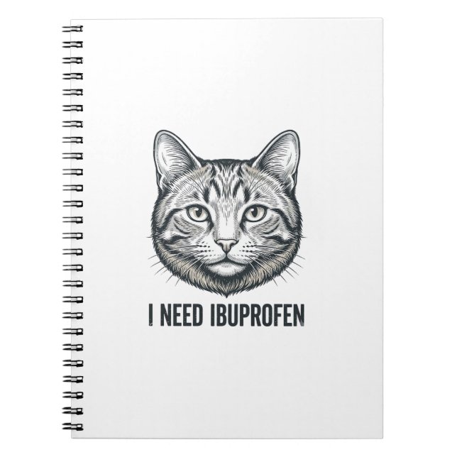 Funny Cat Ibuprofen Vintage Engraving Design_1 Notebook (Front)