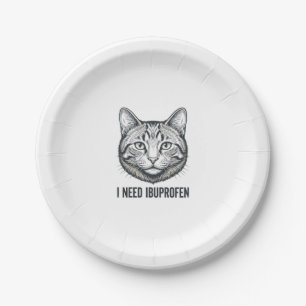 Funny Cat Ibuprofen Vintage Engraving Design_1 Paper Plate