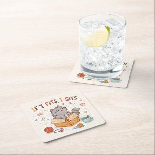 Funny Cat If I fits, I sits Coaster