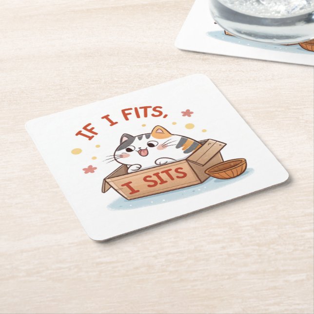 Funny Cat If I fits, I sits Coaster (Angled)