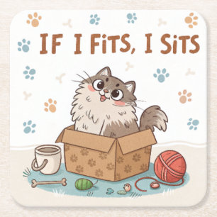 Funny Cat If I fits, I sits Coaster