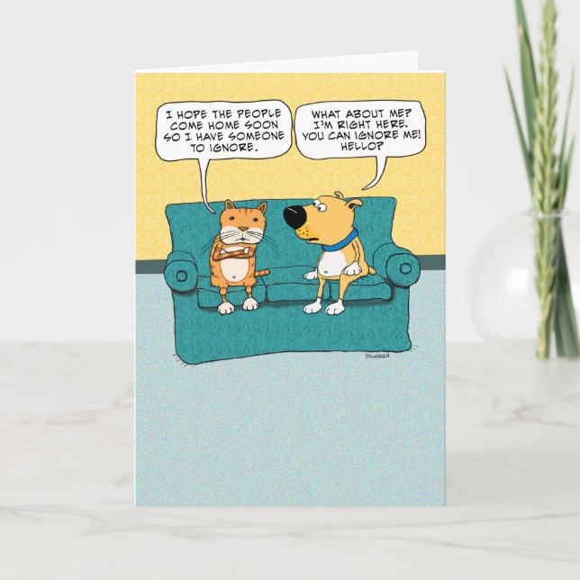 Funny Cat Ignoring Dog Birthday Card (Front)
