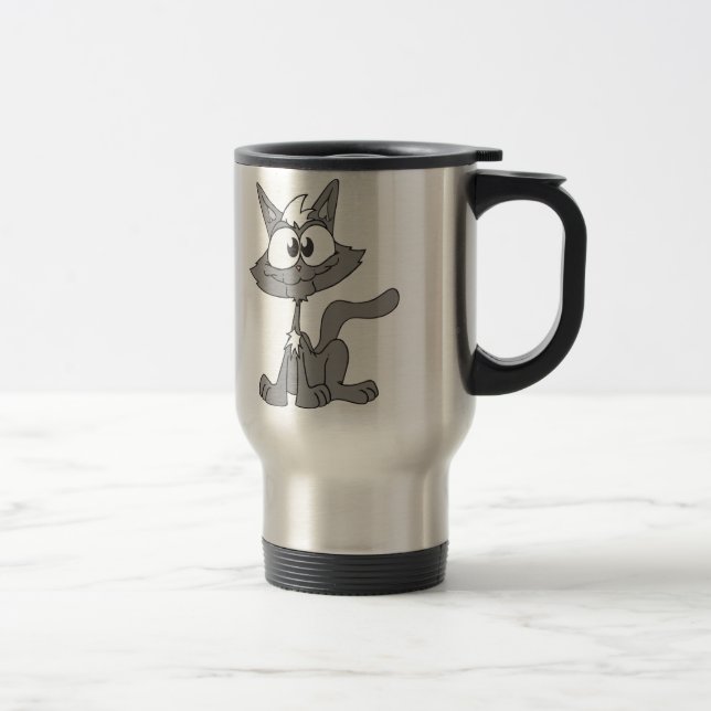 Funny Cat Illustration Travel Mug (Right)