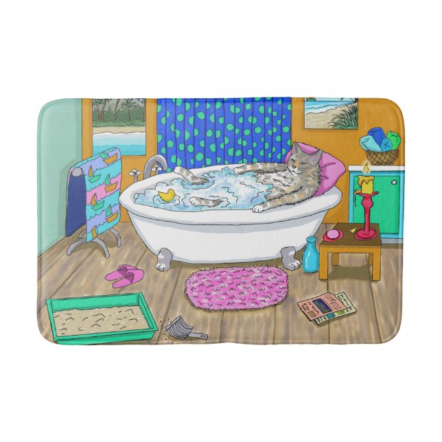 Funny Cat in Bath 665 Bath Mat (Front)