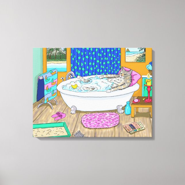 Funny cat in bath Cat 665 Canvas Print (Front)