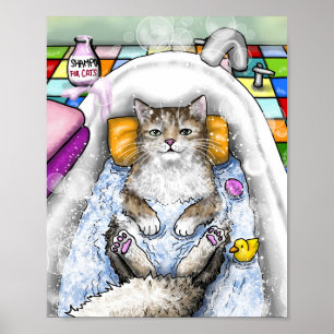 Funny Cat in Bath Cat 761 Bathroom art Poster