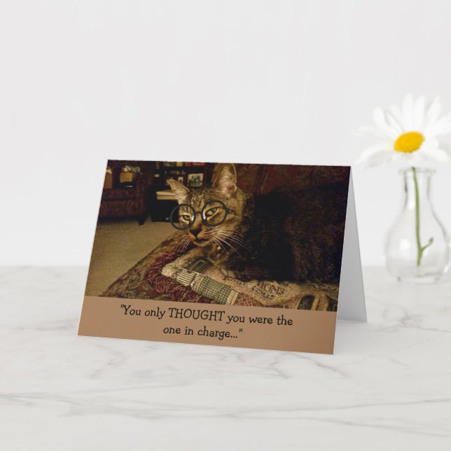 Funny Cat in charge (blank inside) Card (Small Plant)