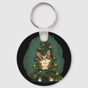 Funny Cat In Christmas Decoration Costume For Boys Key Ring
