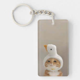 Funny Cat in Duck Hat Keychain – Cute Animal Lover