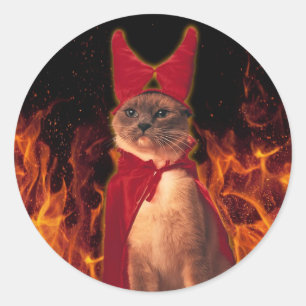 Funny Cat in Halloween Devil Costume Classic Round Sticker