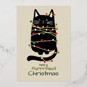 Funny Cat in Lights Purr fect Photo Chrismas Gold