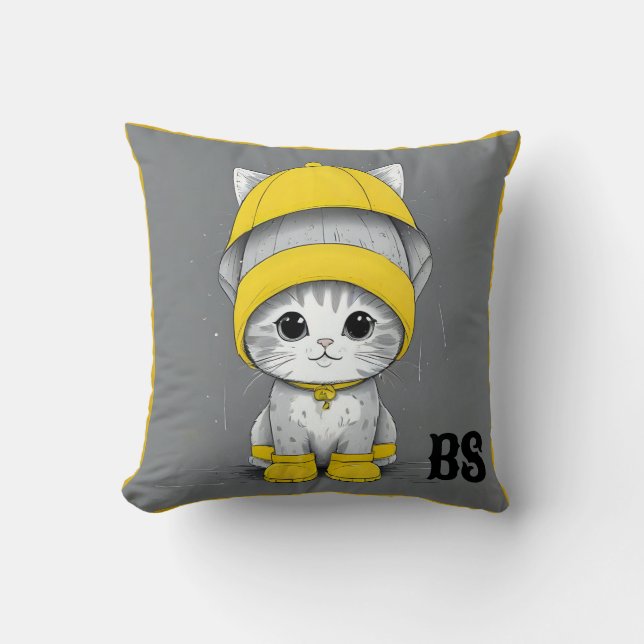 Funny Cat in Rain Boots – cat Humour Cushion (Front)