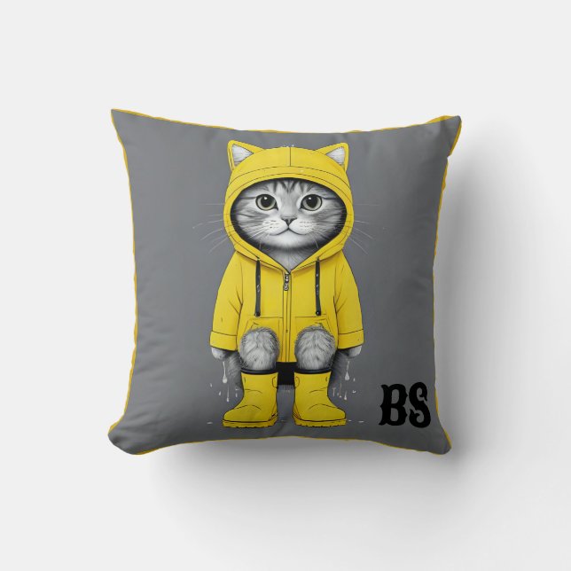 Funny Cat in Rain Boots – cat Humour Cushion (Front)