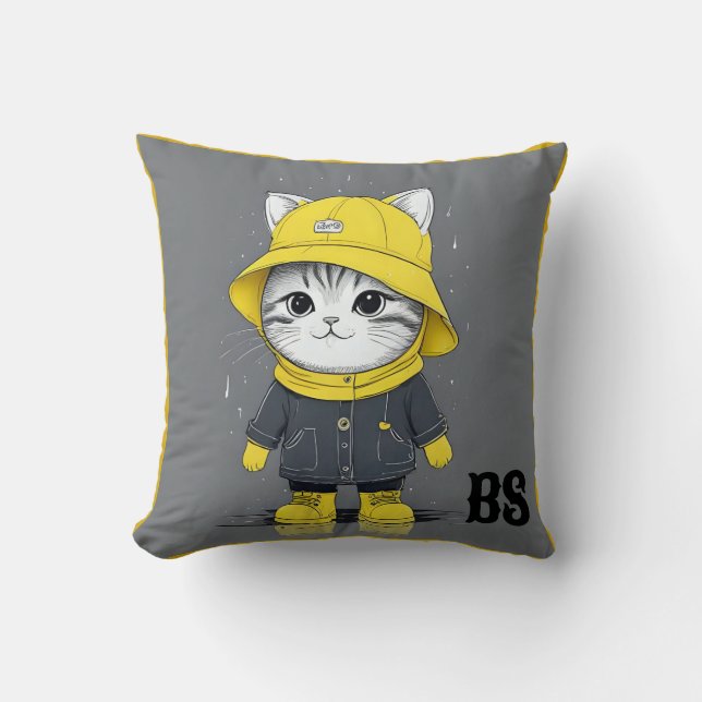 Funny Cat in Rain Boots – cat Humour Cushion (Front)