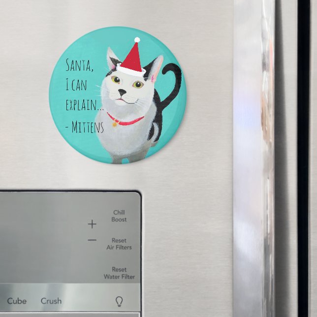 Funny Cat in Santa Hat Personalised Magnet (In Situ (Fridge))