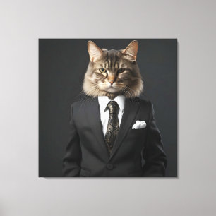 Funny cat in suit canvas print