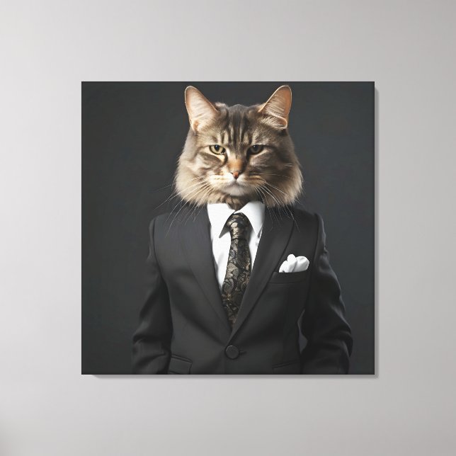 Funny cat in suit canvas print (Front)