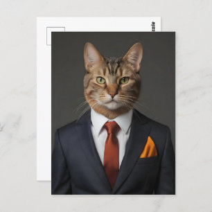 Funny cat in suit postcard