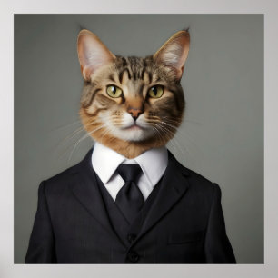 Funny cat in suit poster