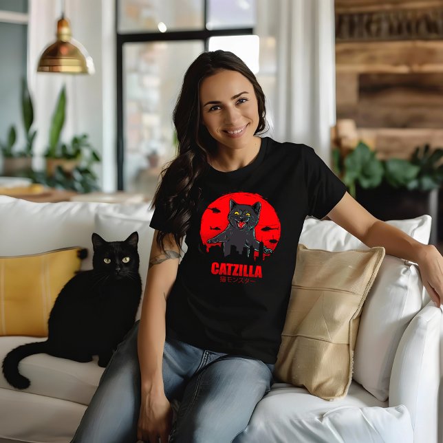 Funny Cat Japanese Themed Catzilla Monster T-Shirt (Creator Uploaded)