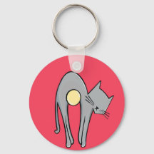Funny Cat Keychain – Minimal Gray Kitty on Red