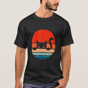 Funny Cat Kitten Meme Vintage Retro Sunset Peeping T-Shirt