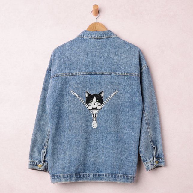Funny Cat Kitten Peek Denim Jacket (Hangar)