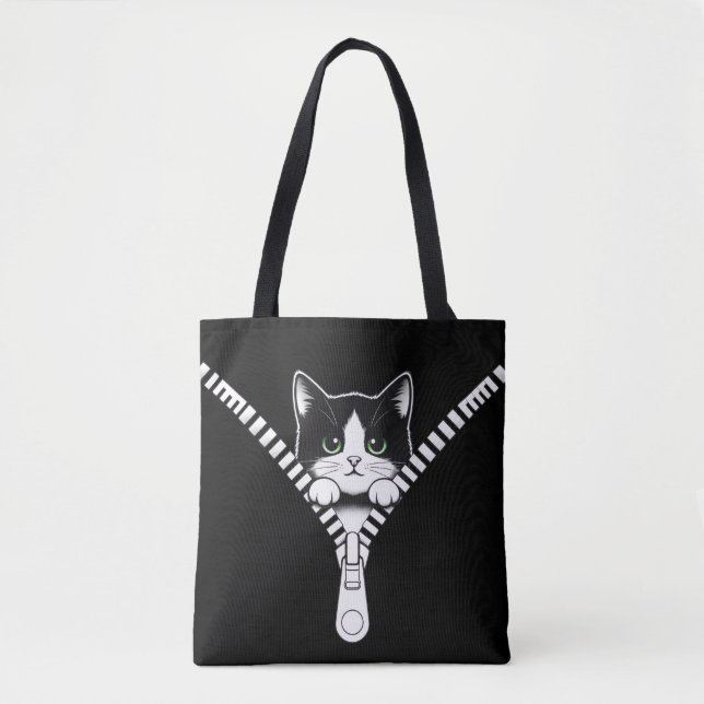 Funny Cat Kitten Peek Tote Bag (Front)