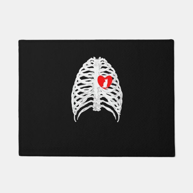 Funny Cat Kitten Skeleton Halloween Costume Gift Doormat (Front)