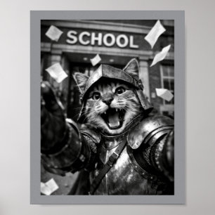 Funny Cat Knight Back To School Cute Mediaeval Poster