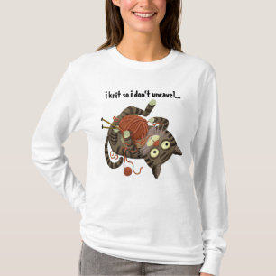 Funny Cat Knitting Themed T-Shirt Knitter Gift