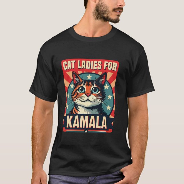 Funny Cat Ladies for Kamala Vote For 2024 Presiden T-Shirt (Front)