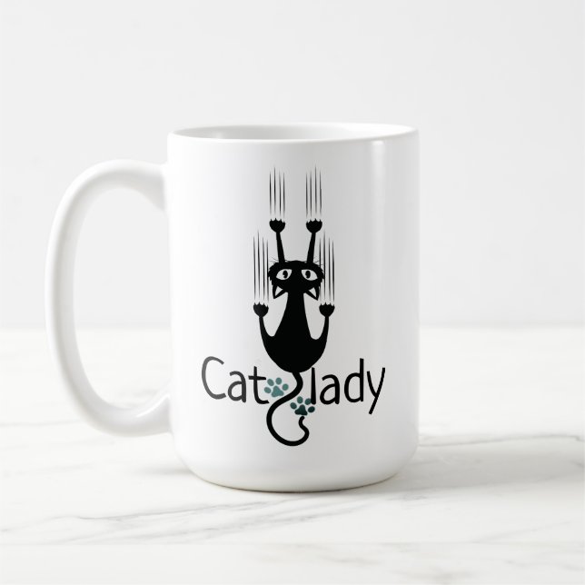 Funny Cat Lady Black Cat 15 ounce Coffee Mug (Left)