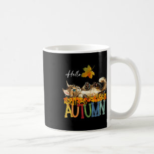 Funny Cat Leaf Fall Hello Autumn Cute Kitten Cat L Coffee Mug