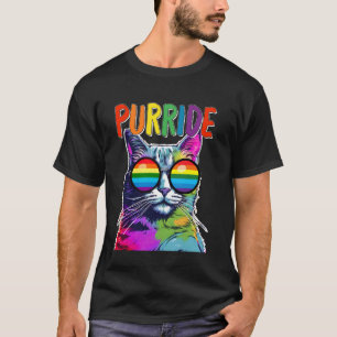 Funny Cat LGBTQ Gay Pride Rainbow Sunglasses Men W T-Shirt