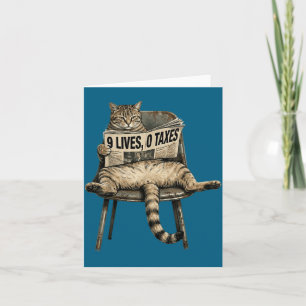 Funny Cat Lives Taxes Humor Illustration Card