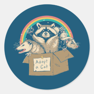 Funny Cat Lover Adopt a Cat Possum Raccoons  Classic Round Sticker