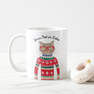 Funny Cat Lover Cat Wearing Ugly Christmas Sweater Coffee Mug