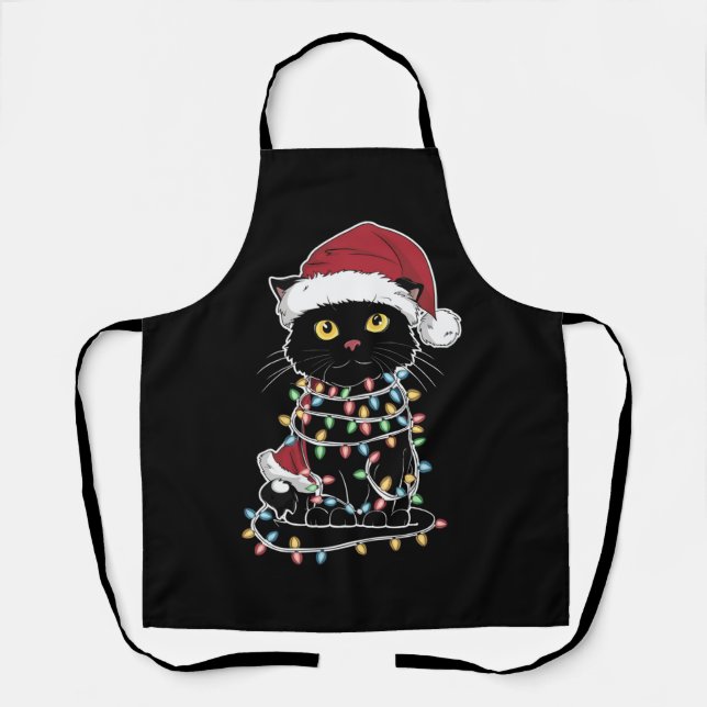 Funny Cat Lover Christmas Lights Apron (Front)