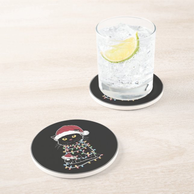Funny Cat Lover Christmas Lights Coaster (Side)