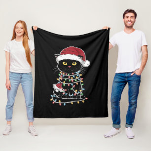 Funny Cat Lover Christmas Lights Fleece Blanket
