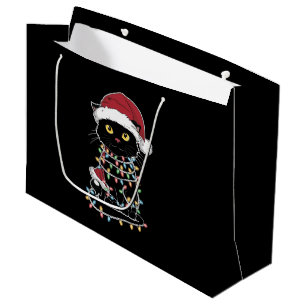 Funny Cat Lover Christmas Lights Large Gift Bag
