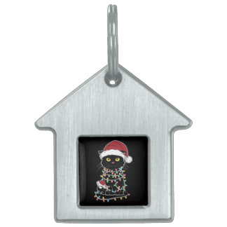 Funny Cat Lover Christmas Lights Pet ID Tag
