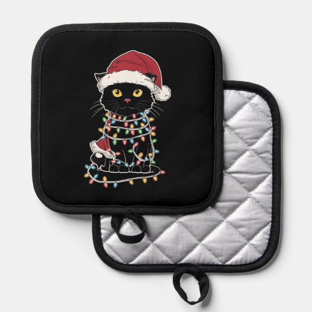 Funny Cat Lover Christmas Lights Pot Holder (Front/Back)